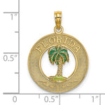 Afbeelding in Gallery-weergave laden, 14k Yellow Gold Enamel Florida Palm Tree Circle Round Pendant Charm
