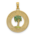Afbeelding in Gallery-weergave laden, 14k Yellow Gold Enamel Florida Palm Tree Circle Round Pendant Charm
