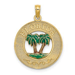 Afbeelding in Gallery-weergave laden, 14k Yellow Gold Enamel Florida Palm Trees Circle Round Pendant Charm
