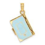 Afbeelding in Gallery-weergave laden, 14k Yellow Gold Enamel Blue with Cross Bible Lord&#39;s Prayer Book 3D Pendant Charm
