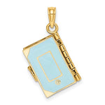 Carregar imagem no visualizador da galeria, 14k Yellow Gold Enamel Blue with Cross Bible Lord&#39;s Prayer Book 3D Pendant Charm
