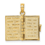 Carregar imagem no visualizador da galeria, 14k Yellow Gold Enamel Blue with Cross Bible Lord&#39;s Prayer Book 3D Pendant Charm
