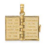 Carregar imagem no visualizador da galeria, 14k Yellow Gold Enamel Blue with Cross Bible Lord&#39;s Prayer Book 3D Pendant Charm
