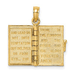 Carregar imagem no visualizador da galeria, 14k Yellow Gold Enamel Blue with Cross Bible Lord&#39;s Prayer Book 3D Pendant Charm
