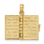 Load image into Gallery viewer, 14k Yellow Gold Enamel Blue with Cross Bible Lord&#39;s Prayer Book 3D Pendant Charm
