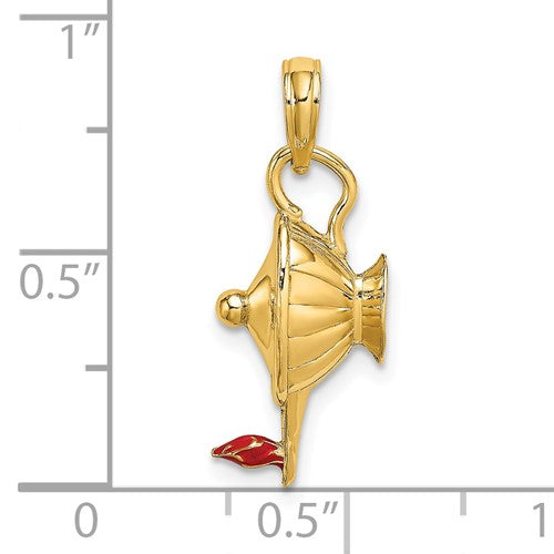 14K Yellow Gold with Enamel Genie Lamp 3D Pendant Charm