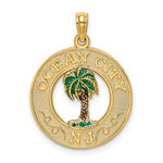 Indlæs billede til gallerivisning 14k Yellow Gold Enamel Ocean City New Jersey Palm Tree Pendant Charm

