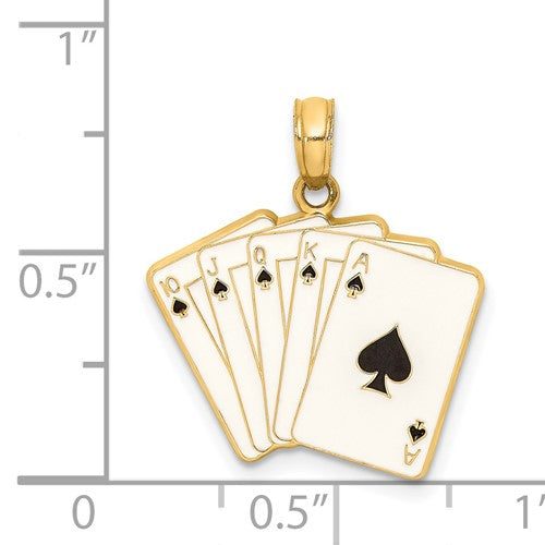 14k Yellow Gold Enamel Playing Cards Royal Flush Pendant Charm