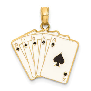 14k Yellow Gold Enamel Playing Cards Royal Flush Pendant Charm