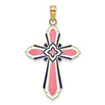 Load image into Gallery viewer, 14k Yellow Gold Enamel Pink Cross 3D Pendant Charm
