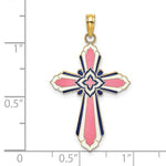 Kép betöltése a galériamegjelenítőbe: 14k Yellow Gold Enamel Pink Cross 3D Pendant Charm
