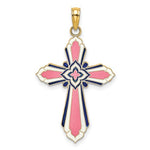 Kép betöltése a galériamegjelenítőbe: 14k Yellow Gold Enamel Pink Cross 3D Pendant Charm
