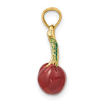Afbeelding in Gallery-weergave laden, 14k Yellow Gold Enamel Red Cherries Cherry with Leaf 3D Pendant Charm
