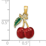 Carica l&#39;immagine nel visualizzatore di Gallery, 14k Yellow Gold Enamel Red Cherries Cherry with Leaf 3D Pendant Charm
