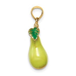 Lataa kuva Galleria-katseluun, 14k Yellow Gold Enamel Pear Fruit with Stem Leaf 3D Pendant Charm
