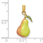 Afbeelding in Gallery-weergave laden, 14k Yellow Gold Enamel Pear Fruit with Stem Leaf 3D Pendant Charm
