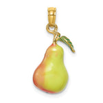 Carregar imagem no visualizador da galeria, 14k Yellow Gold Enamel Pear Fruit with Stem Leaf 3D Pendant Charm
