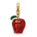 Afbeelding in Gallery-weergave laden, 14k Yellow Gold Enamel Red Apple Fruit 3D Pendant Charm
