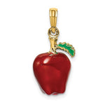 將圖片載入圖庫檢視器 14k Yellow Gold Enamel Red Apple Fruit 3D Pendant Charm
