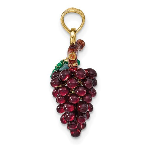 14k Yellow Gold Enamel Grapes with Stem Leaf 3D Pendant Charm