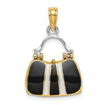 將圖片載入圖庫檢視器 14K Yellow Gold Enamel Black White Handbag Purse 3D Pendant Charm
