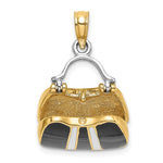 Charger l&#39;image dans la galerie, 14K Yellow Gold Enamel Black White Handbag Purse 3D Pendant Charm
