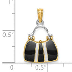 Afbeelding in Gallery-weergave laden, 14K Yellow Gold Enamel Black White Handbag Purse 3D Pendant Charm
