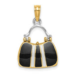 Load image into Gallery viewer, 14K Yellow Gold Enamel Black White Handbag Purse 3D Pendant Charm
