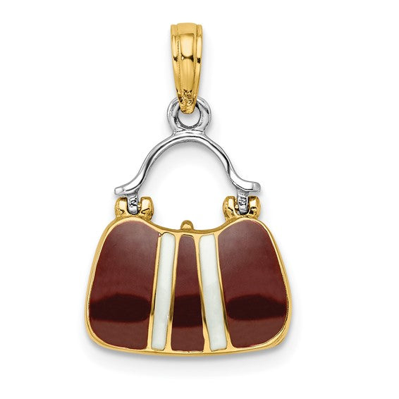 14k yellow gold enamel handbag purse 3d pendant charm
