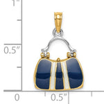Cargar imagen en el visor de la galería, 14K Yellow Gold Enamel Navy Blue White Handbag Purse 3D Pendant Charm
