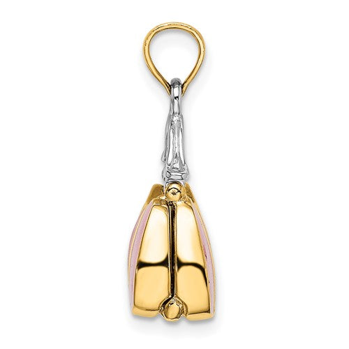 14K Yellow Gold Enamel Pink Handbag Purse 3D Pendant Charm