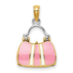 Kép betöltése a galériamegjelenítőbe: 14K Yellow Gold Enamel Pink Handbag Purse 3D Pendant Charm
