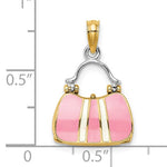 將圖片載入圖庫檢視器 14K Yellow Gold Enamel Pink Handbag Purse 3D Pendant Charm
