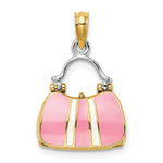 將圖片載入圖庫檢視器 14K Yellow Gold Enamel Pink Handbag Purse 3D Pendant Charm
