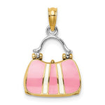 Załaduj obraz do przeglądarki galerii, 14K Yellow Gold Enamel Pink Handbag Purse 3D Pendant Charm
