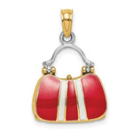 Afbeelding in Gallery-weergave laden, 14K Yellow Gold Enamel Red White Handbag Purse 3D Pendant Charm
