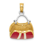 Kép betöltése a galériamegjelenítőbe: 14K Yellow Gold Enamel Red White Handbag Purse 3D Pendant Charm
