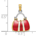 Załaduj obraz do przeglądarki galerii, 14K Yellow Gold Enamel Red White Handbag Purse 3D Pendant Charm
