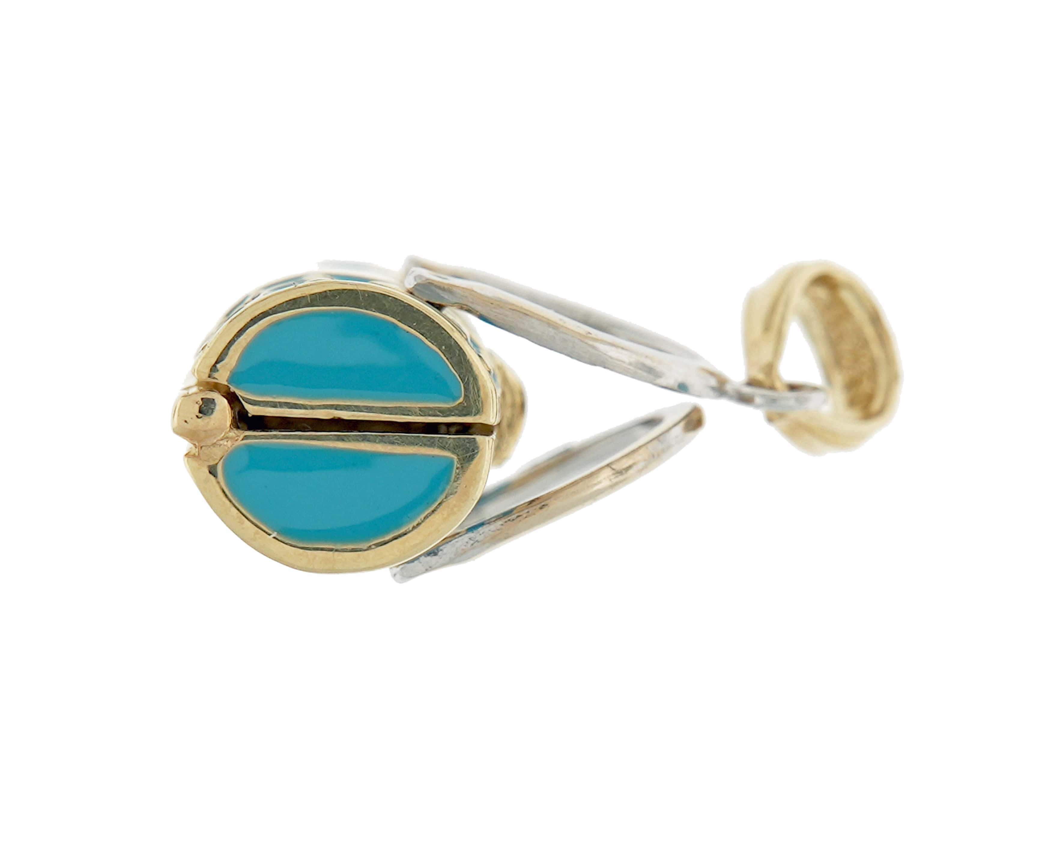 14K Yellow Gold & Rhodium 3-D Teal Enameled Opens Duffle/Purse Charm