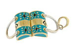 Kép betöltése a galériamegjelenítőbe: 14K Yellow Gold Enamel Teal Blue Handbag Purse 3D Pendant Charm
