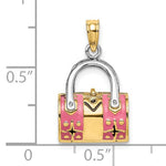 Indlæs billede til gallerivisning 14K Yellow Gold Enamel Pink Handbag Purse 3D Pendant Charm
