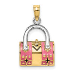 Carica l&#39;immagine nel visualizzatore di Gallery, 14K Yellow Gold Enamel Pink Handbag Purse 3D Pendant Charm
