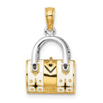 Lataa kuva Galleria-katseluun, 14K Yellow Gold Enamel White Handbag Purse 3D Pendant Charm
