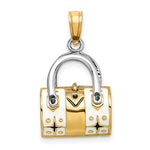 Load image into Gallery viewer, 14K Yellow Gold Enamel White Handbag Purse 3D Pendant Charm

