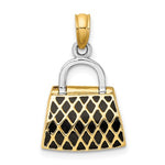 將圖片載入圖庫檢視器 14K Yellow Gold Enamel Black White Handbag Purse 3D Pendant Charm
