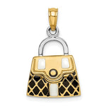 이미지를 갤러리 뷰어에 로드 , 14K Yellow Gold Enamel Black White Handbag Purse 3D Pendant Charm
