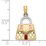 Загрузить изображение в средство просмотра галереи, 14K Yellow Gold Enamel Red White Handbag Purse 3D Pendant Charm
