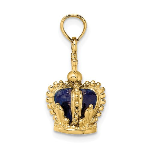 Load image into Gallery viewer, 14k yellow gold enamel blue crown with cross 3d pendant charm