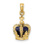 Carregar imagem no visualizador da galeria, 14K Yellow Gold Enamel Blue Crown with Cross 3D Pendant Charm
