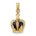 Load image into Gallery viewer, 14K Yellow Gold Enamel Blue Crown with Cross 3D Pendant Charm
